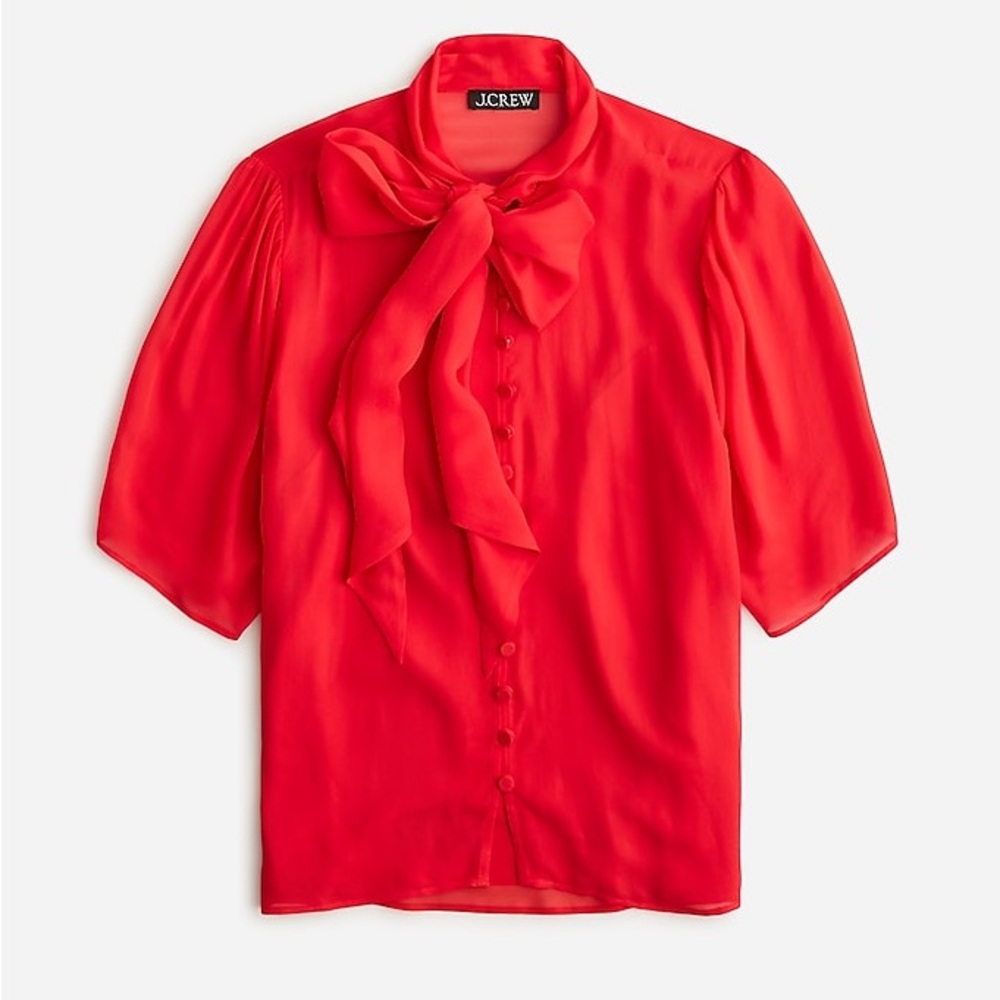 J. Crew Red Blouse with Bow Detail